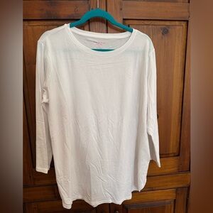 Isaac Mizrahi White 3/4 sleeve cotton blend round hem T-shirt, Ladies XL NWOT